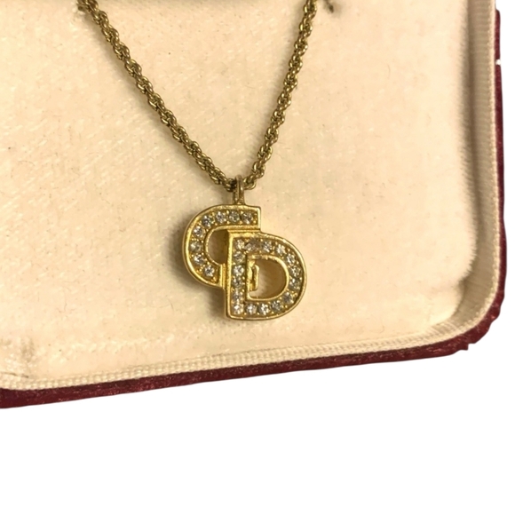 Dior Jewelry - Christian Dior CD Logo Crystal Necklace Gold Tone Vintage Y2K